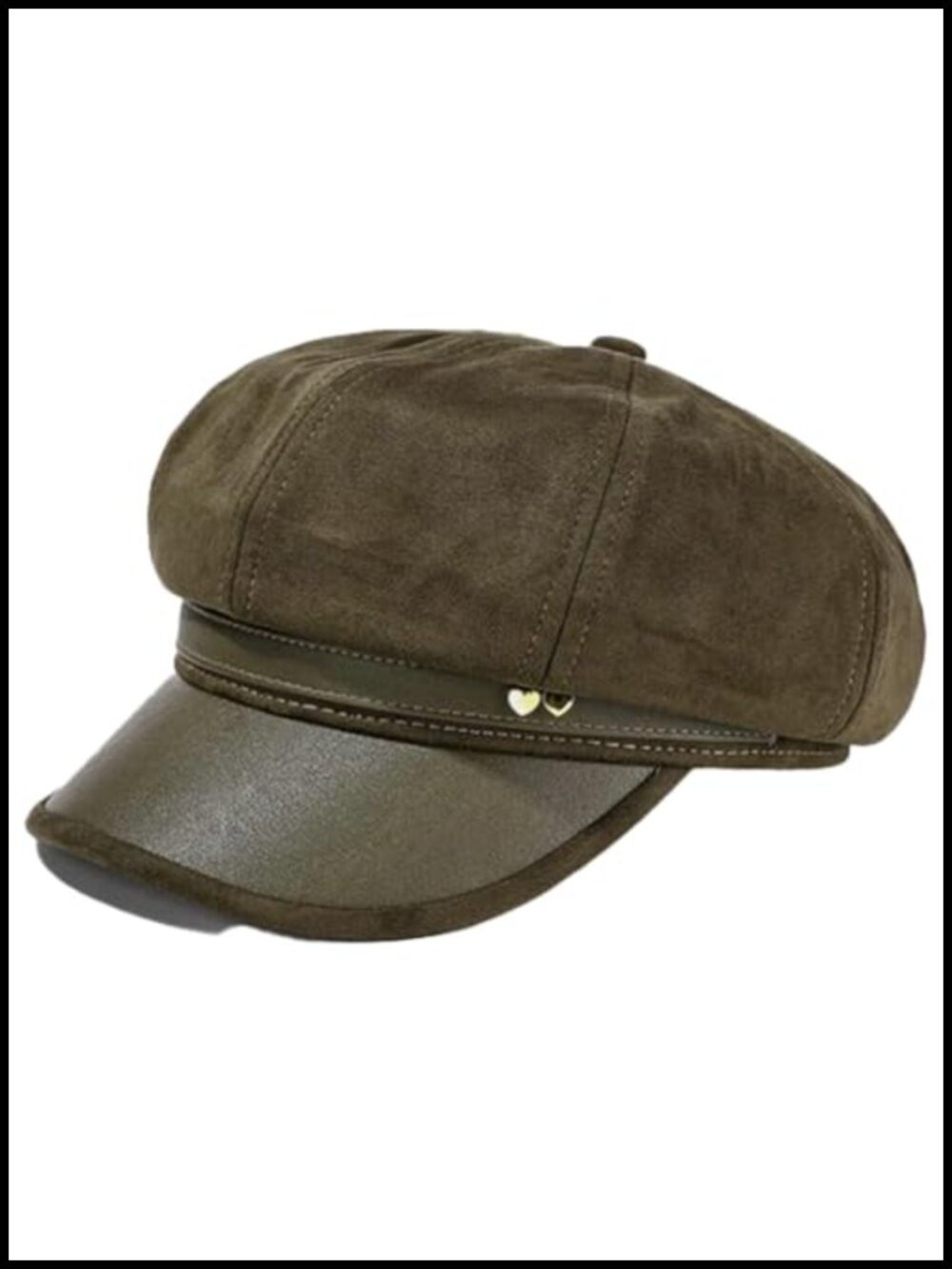 Womens Faux Suede Newsboy Cap 8 Panel Paperboy Hat with Leather Brim